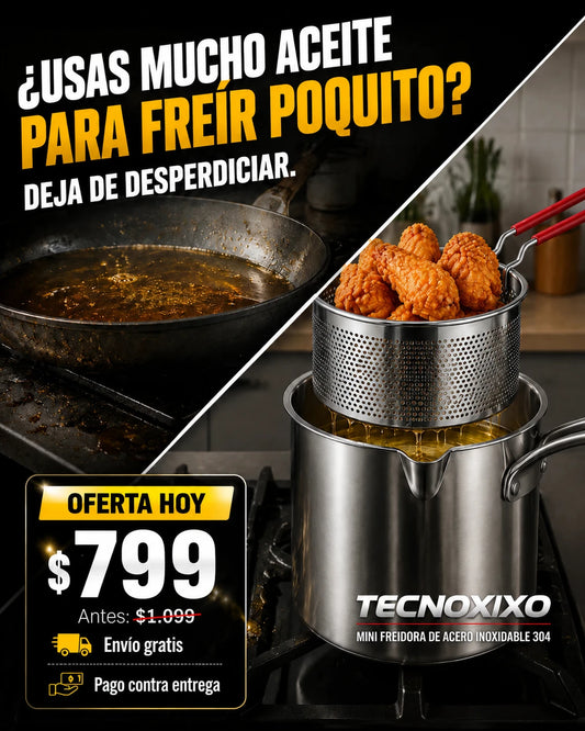 Mini Freidora de Acero Inoxidable con Canasta y Pinzas Tecnoxxo